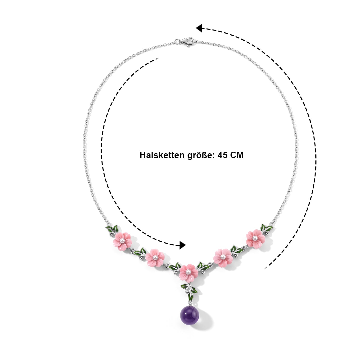 JARDIN KOLLEKTION D'Joy Gefärbte lila Jade, Weiße Süßwasser Perle (3-4mm) Halskette ca. 45 cm 925 Silber Rhodiniert 18.00 ct