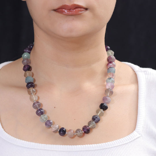 EVER TRUE Mehrfarbiger Fluorit Halskette ca. 50 cm Nickelfreies Messing Platiniert ca. 530.00 ct