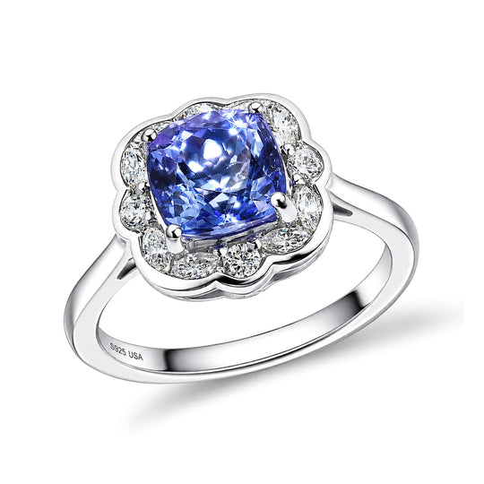 D'Joy AA Tansanit, Moissanit Ring 925 Silber Rhodiniert (Größe 18.00) ca. 2,12 ct