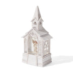 LED-Wasserlaterne in Kirchenform mit Engel, Glitzerwirbel und 2 Weihnachtsmelodien, 11x7,8x23cm, Weiß