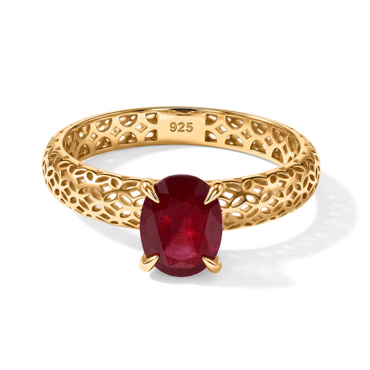 D'Joy AA Afrikanischer Rubin (Fissure gefüllt) Oval Ring 925 Silber 750 Vergoldet (Größe 20.00) ca. 1.80 ct