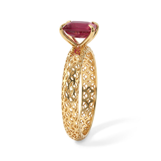 D'Joy AA Afrikanischer Rubin (Fissure gefüllt) Kissen Ring 925 Silber 750 Vergoldet (Größe 21.00) ca. 1.80 ct