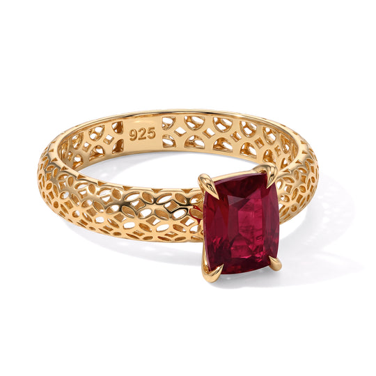 D'Joy AA Afrikanischer Rubin (Fissure gefüllt) Kissen Ring 925 Silber 750 Vergoldet (Größe 21.00) ca. 1.80 ct