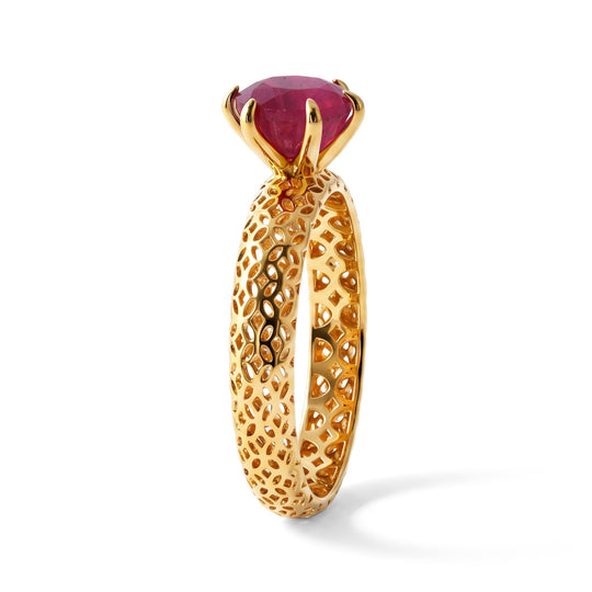 D'Joy AA Afrikanischer Rubin (Fissure gefüllt) Rund Ring 925 Silber 750 Vergoldet (Größe 21.00) ca. 1.80 ct
