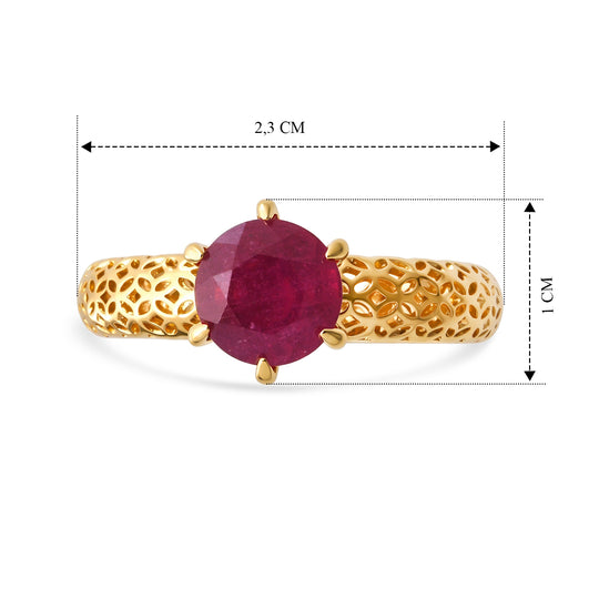 D'Joy AA Afrikanischer Rubin (Fissure gefüllt) Rund Ring 925 Silber 750 Vergoldet (Größe 21.00) ca. 1.80 ct