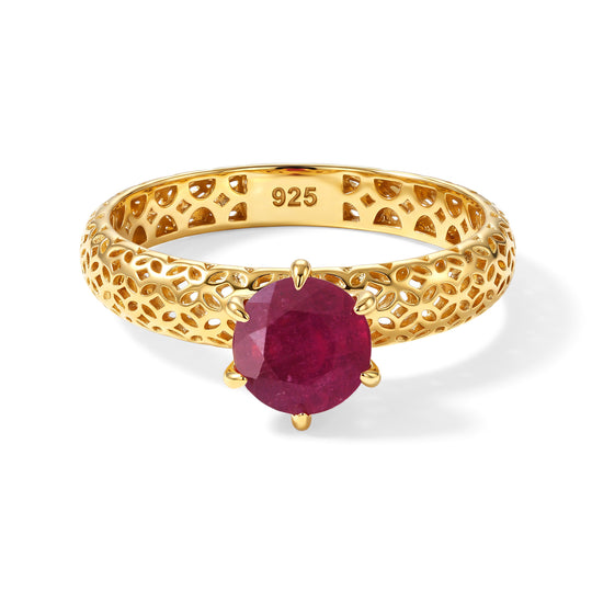 D'Joy AA Afrikanischer Rubin (Fissure gefüllt) Rund Ring 925 Silber 750 Vergoldet (Größe 21.00) ca. 1.80 ct