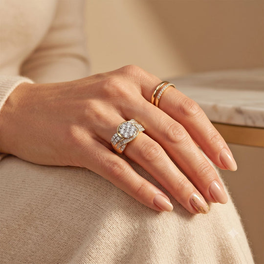 LUXURIANT SGL zertifizierter SI-GH Labor Diamant Ring, 925 Silber 750 Gelbgold Vermeil - 2 ct.