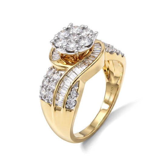 LUXURIANT SGL zertifizierter SI-GH Labor Diamant Ring, 925 Silber 750 Gelbgold Vermeil - 2 ct.