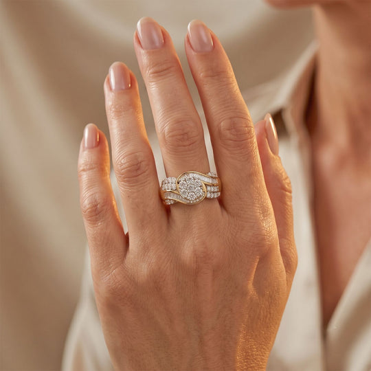 LUXURIANT SGL zertifizierter SI-GH Labor Diamant Ring, 925 Silber 750 Gelbgold Vermeil - 2 ct.