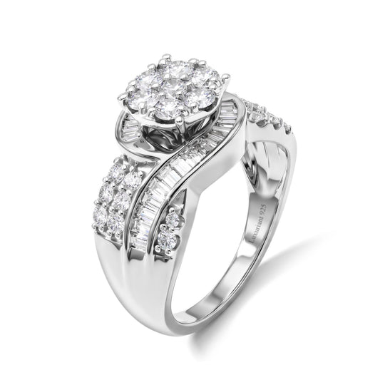 LUXURIANT SGL zertifizierter SI-GH Labor Diamant Ring, 925 Silber rhodiniert - 2 ct.