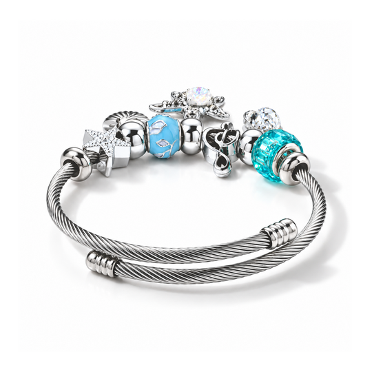 Charm-Armband mit Augenmotiv, Kunstharz und weißem Kristall, 316L-Edelstahl, emailliert, flexibel, silberfarben und rosa 10.00 ct