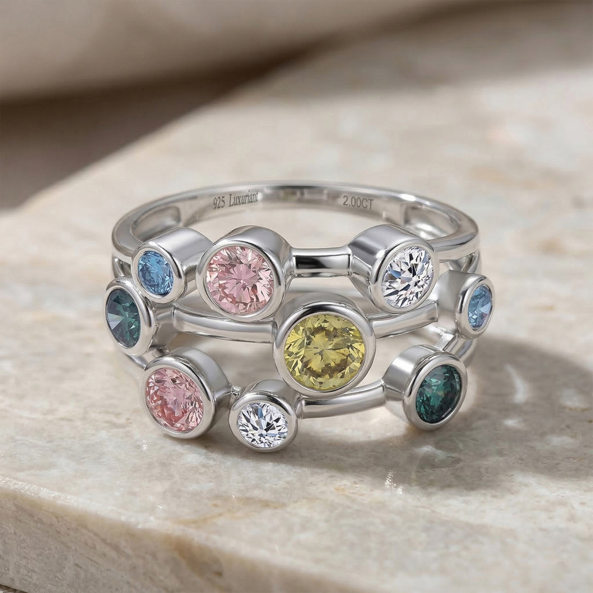 LUXURIANT DIAMOND - Lab Grown Gelb Diamant SI-GH, Lab Grown Rosa Diamant Ring 925 Silber (Größe 17.75) ca. 1,98 ct