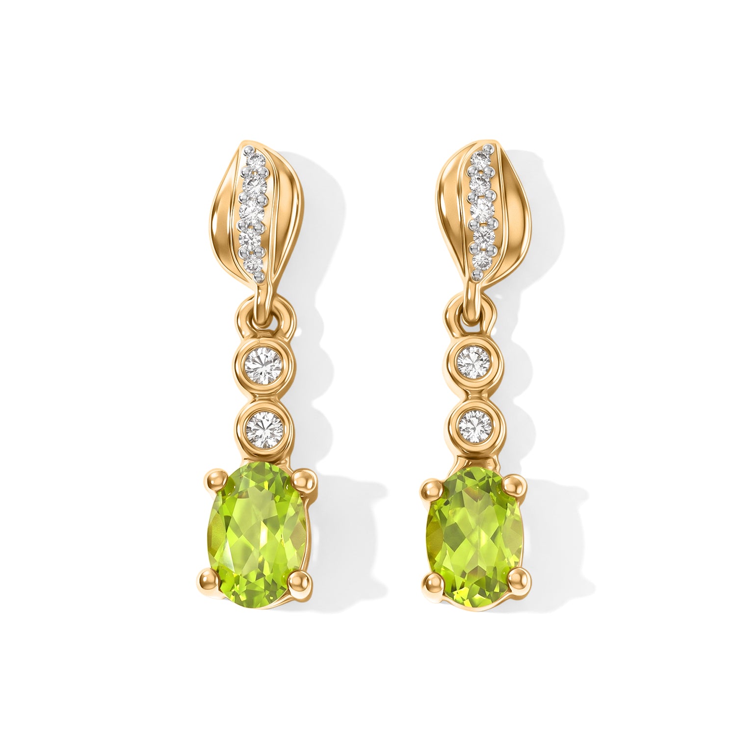D'Joy Peridot Arizona und Zirkon Ohrringe, 925 Silber 750 vergoldet - 1,19 ct.
