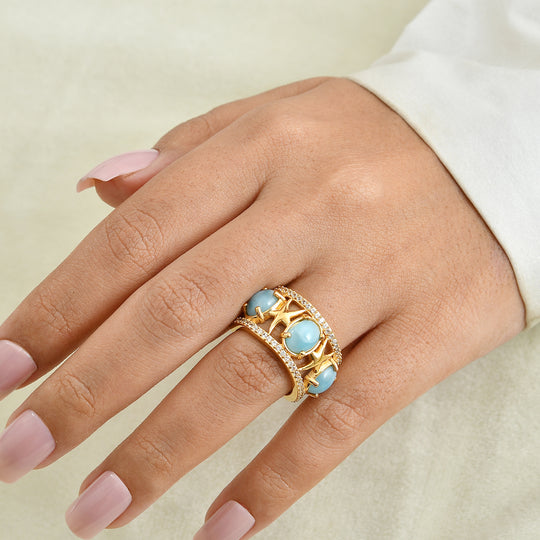EVER TRUE AA Larimar, Weißer Zirkon Ring Reine Bronze (Größe 20.00) ca. 5,23 ct