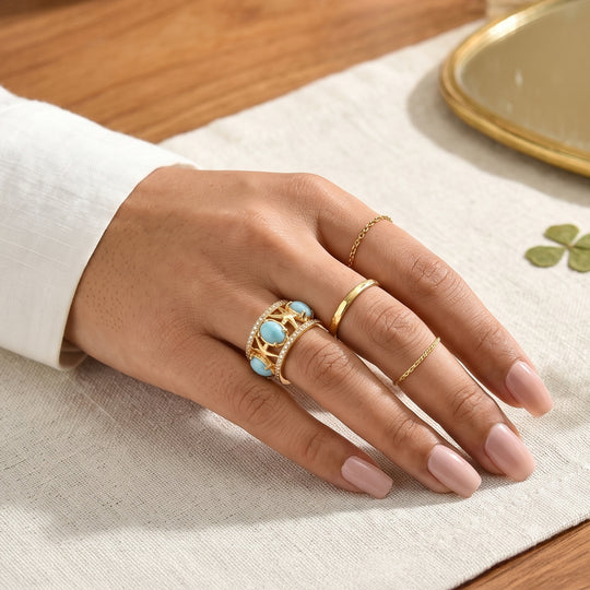 EVER TRUE AA Larimar, Weißer Zirkon Ring Reine Bronze (Größe 20.00) ca. 5,23 ct