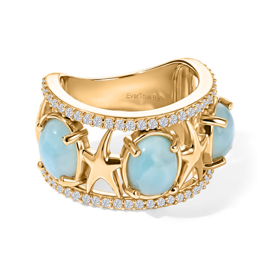 EVER TRUE AA Larimar, Weißer Zirkon Ring Reine Bronze (Größe 20.00) ca. 5,23 ct