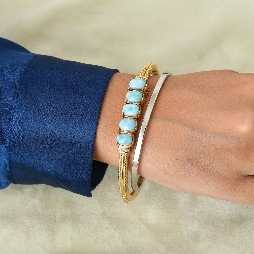 EVER TRUE AA Larimar, Weißer Zirkon Armreif ca. 19 cm Reine Bronze ca. 8,94 ct.