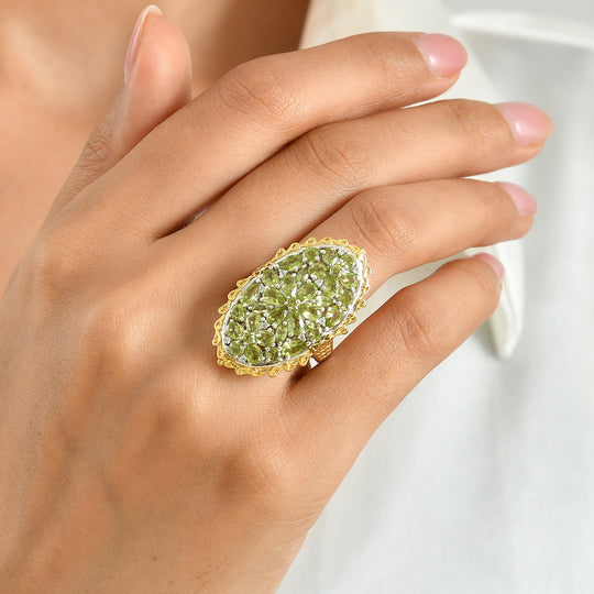 D'Joy Arizona Peridot Ring 925 Silber Rhodiniert und 750 Gelbgold Vermeil (Größe 18.00) ca. 5.59 ct