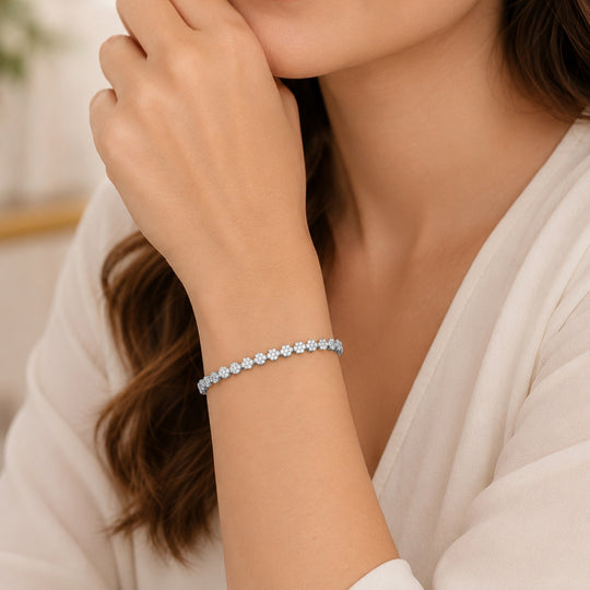 LUXURIANT SGL zertifizierter SI-GH Labor Diamant 20cm Armband, 925 Silber 750 Gelbgold Vermeil - 2,50 ct.