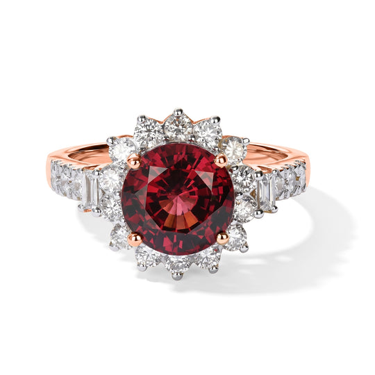 LUXURIANT  (10-16 Werktage Lieferzeit)  3,43 ct. AAA Rosa Granat und Labor Diamant Ring in 417 Roségold