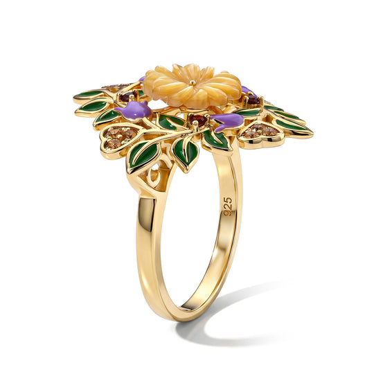 JARDIN KOLLEKTION D'Joy Roter Granat, Citrin Ring 925 Silber Vergoldet (Größe 17.00) 0.33 ct