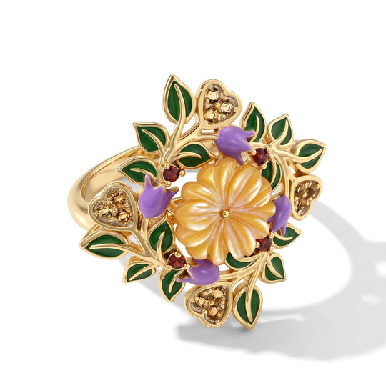 JARDIN KOLLEKTION D'Joy Roter Granat, Citrin Ring 925 Silber Vergoldet (Größe 17.00) 0.33 ct