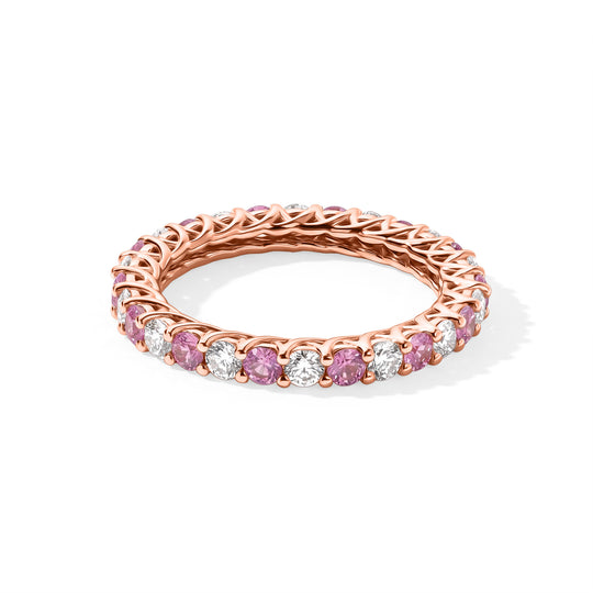 D'Joy Rosa Saphir und Moissanit Ring, 925 Silber 750 Roségold Vermeil - 2,10 ct.