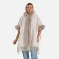 La Marey signature Faux Fur thick poncho with tassel and fleece lining