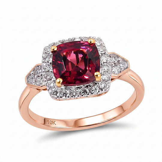 LUXURIANT  (10-16 Werktage Lieferzeit)  3 ct. AAA rosa Granat, Labor Diamant Ring in 417 Roségold
