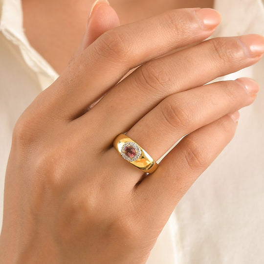 D'Joy AA Blush Turmalin, Weißer Zirkon Ring 925 Silber 750 Gelbgold vermeil (Größe 19.00) ca. 0,61 ct