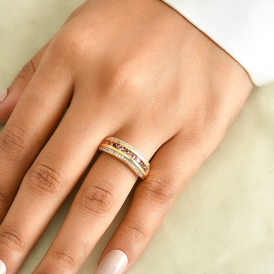 EVER TRUE Blush Turmalin, Weißer Zirkon Ring Reine Bronze (Größe 18.00) ca. 1,00 ct