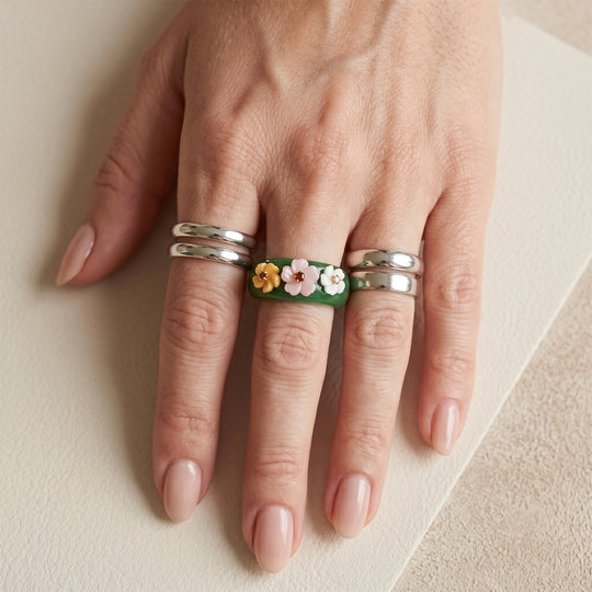 JARDIN KOLLEKTION D'Joy Grüne Jade, Roter Granat Ring 925 Silber Vergoldet (Größe 20.00) 33.58 ct