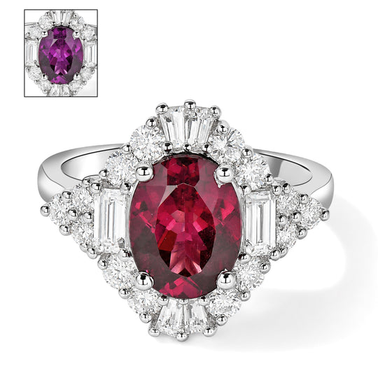 D'Joy AA Farbwechsel Granat, Moissanit Ring 925 Silber Rhodiniert (Größe 18.00)   (10-16 Werktage Lieferzeit) ca. 3,15 ct