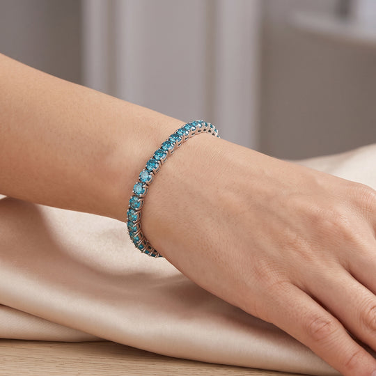 D'Joy Paraiba Moissanit Armband ca. 19 cm 925 Silber Rhodiniert ca. 15,06 ct.