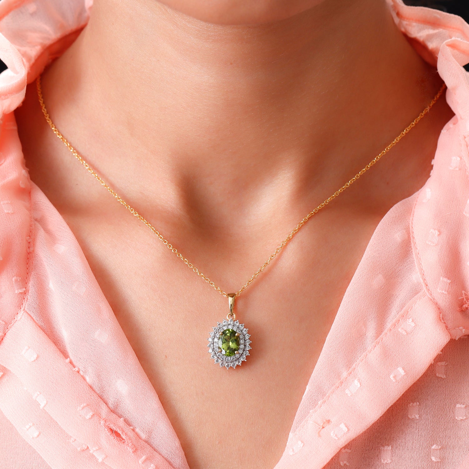 Natürlicher Peridot und Zirkon-Anhänger, 925 Silber vergoldet ca. 2,99 ct