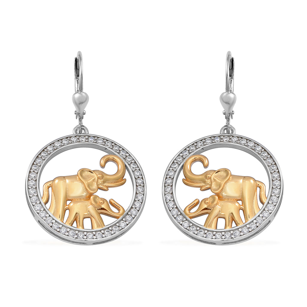 LUSTRO STELLA - weiße Zirkonia Elefant-Ohrringe, 925 Silber Bicolor, ca. 1,52 ct