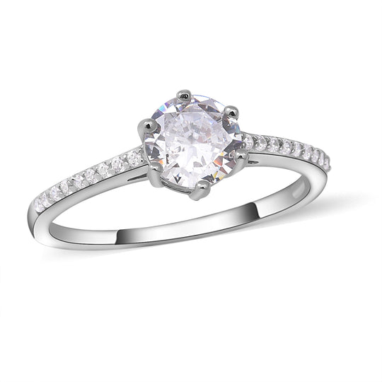 LUSTRO STELLA weißer Zirkonia Solitär Ring, 925 Silber rhodiniert