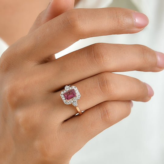 D'Joy AA Rosa Granat, Moissanit Ring 925 Silber 750 Roségold vermeil (Größe 17.00)   (10-16 Werktage Lieferzeit) ca. 1,50 ct