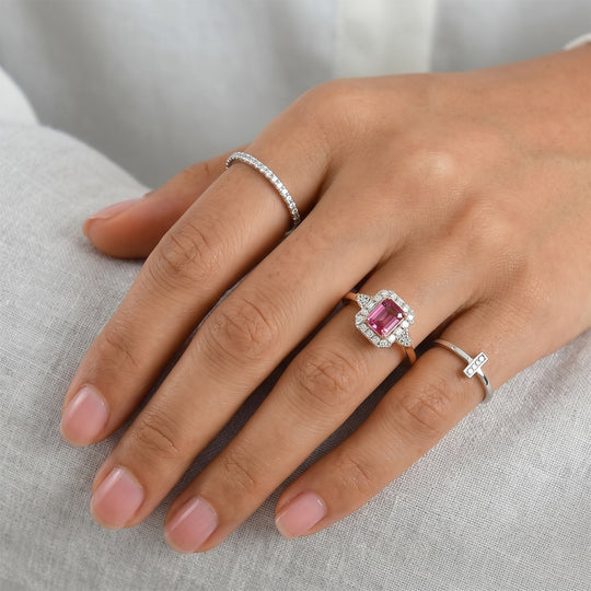 D'Joy AA Rosa Granat, Moissanit Ring 925 Silber 750 Roségold vermeil (Größe 17.00)   (10-16 Werktage Lieferzeit) ca. 1,50 ct