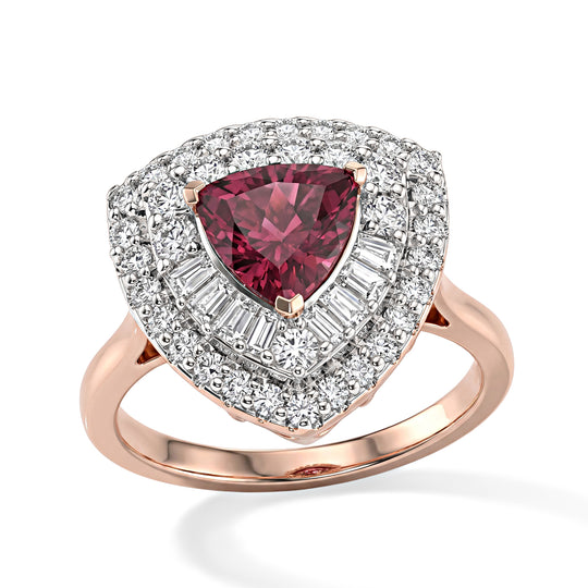 D'Joy AA Farbwechsel Granat, Moissanit Ring 925 Silber 750 Roségold vermeil (Größe 17.00)   (10-16 Werktage Lieferzeit) ca. 2,71 ct