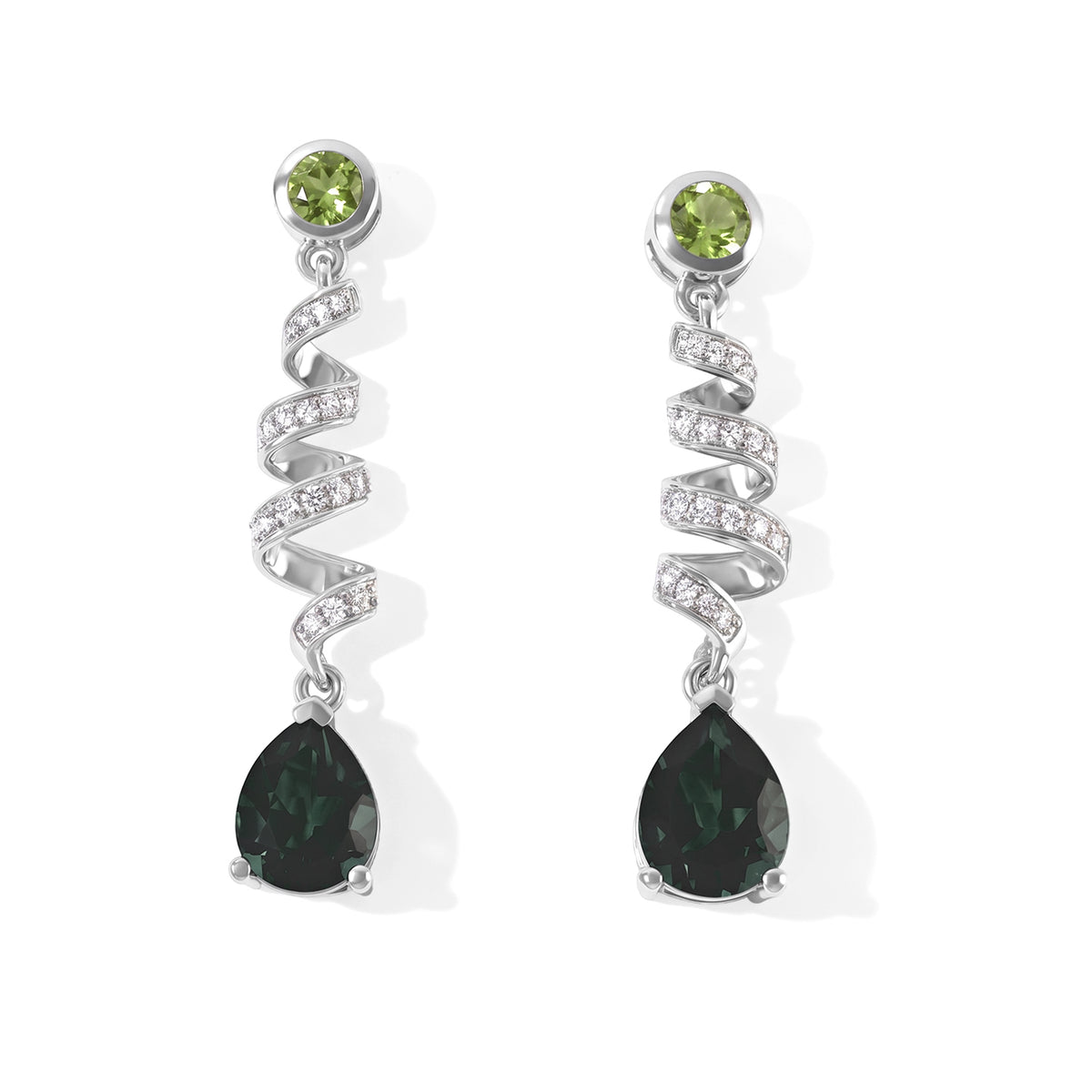 D'Joy Alexandrit Quarz Triplette, Peridot Ohrringe 925 Silber Platiniert ca. 4.79 ct