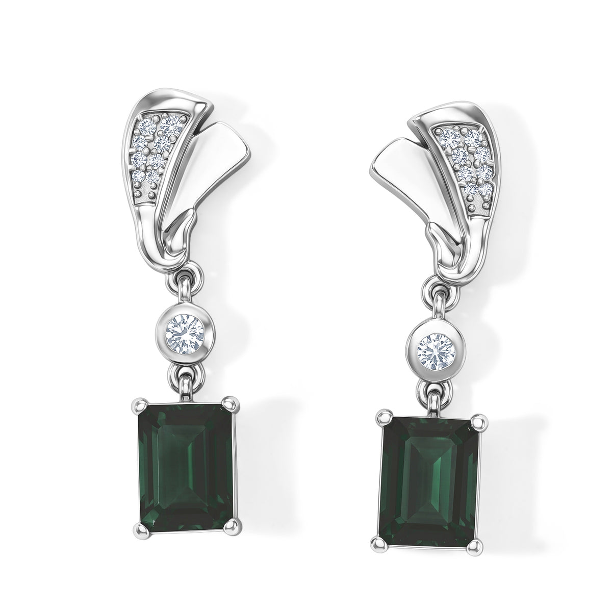 D'Joy Alexandrit Quarz Triplette, Weißer Zirkon Ohrringe 925 Silber Platiniert ca. 4.03 ct