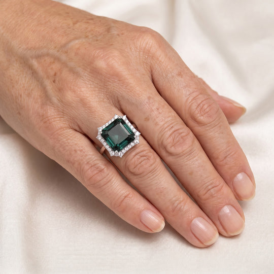 D'Joy Alexandrit Quarz Triplette, Weißer Zirkon Ring 925 Silber Rhodiniert (Größe 21.00) ca. 9,69 ct