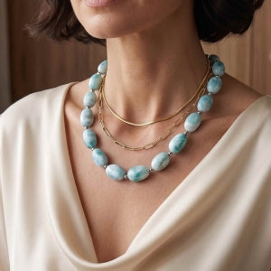 D'Joy Larimar Halskette ca. 45 cm + 5 cm Extender  925 Silber Rhodiniert ca. 210,00 ct.