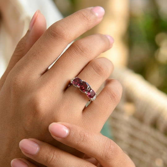 D'Joy AA Rosa Granat Ring 925 Silber Rhodiniert (Größe 18.00)   (10-16 Werktage Lieferzeit) ca. 4,01 ct