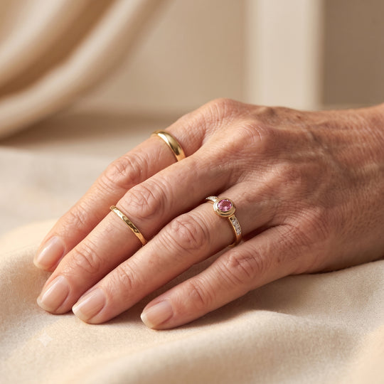 D'Joy AA Blush Turmalin, Weißer Zirkon Ring 925 Silber 750 Gelbgold vermeil (Größe 20.00) ca. 0,45 ct