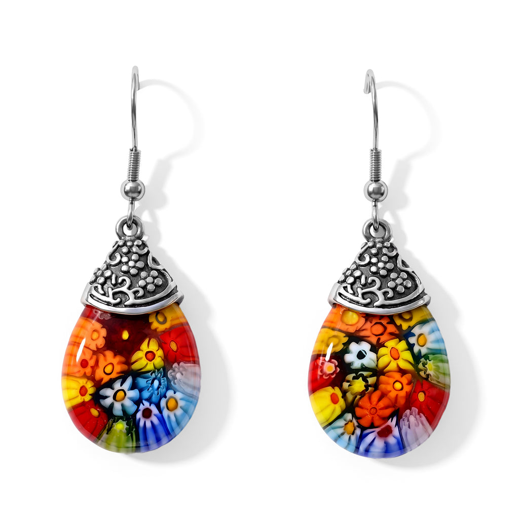 Mehrfarbiges Murano-Stil Glas Ohrringe 316L Edelstahl 30.00 ct