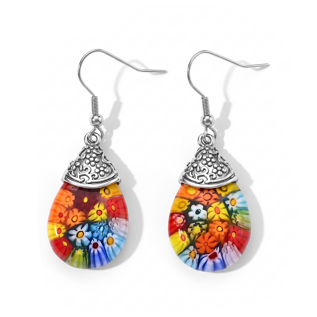 Mehrfarbiges Murano-Stil Glas Ohrringe 316L Edelstahl 30.00 ct