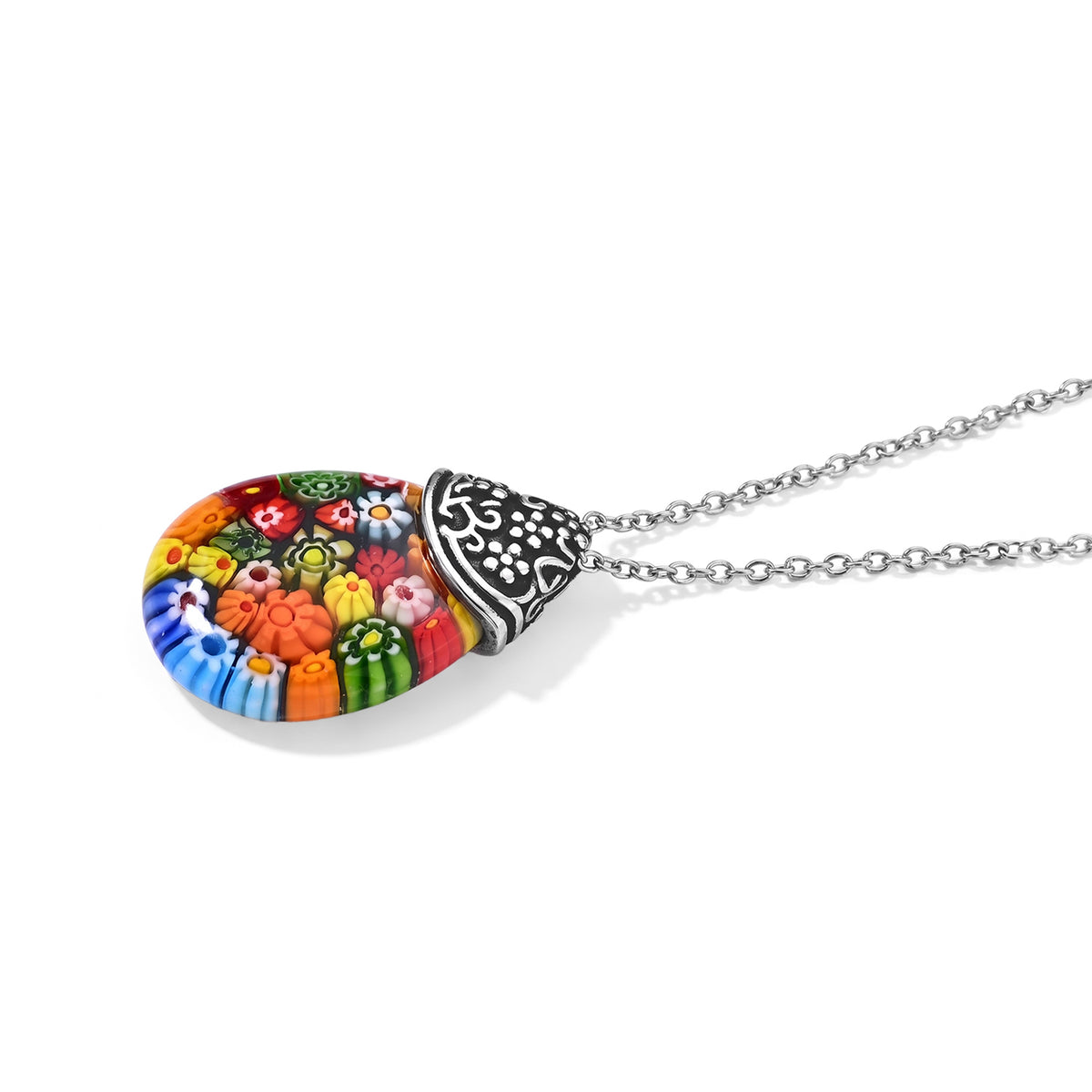 Mehrfarbiges Murano-Stil Glas Halskette ca. 50 cm 316L Edelstahl Schwarz oxidiert