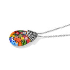 Mehrfarbiges Murano-Stil Glas Halskette ca. 50 cm 316L Edelstahl Schwarz oxidiert